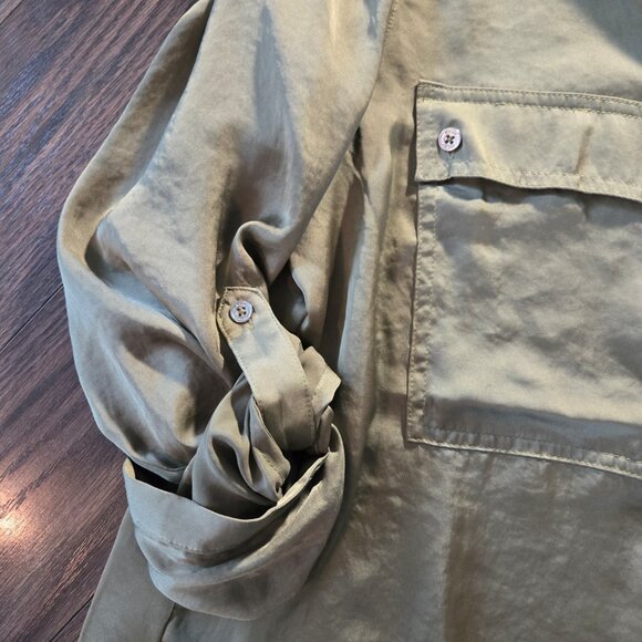 DKNY Classic Style Olive Green Satin Tunic Blouse SIZE XL - Picture 5 of 8